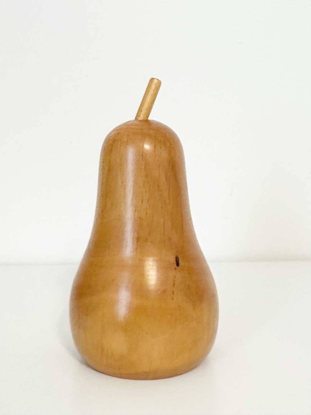 Vintage Hand Carved Solid Wood Decorative Pear Figurine - 7"